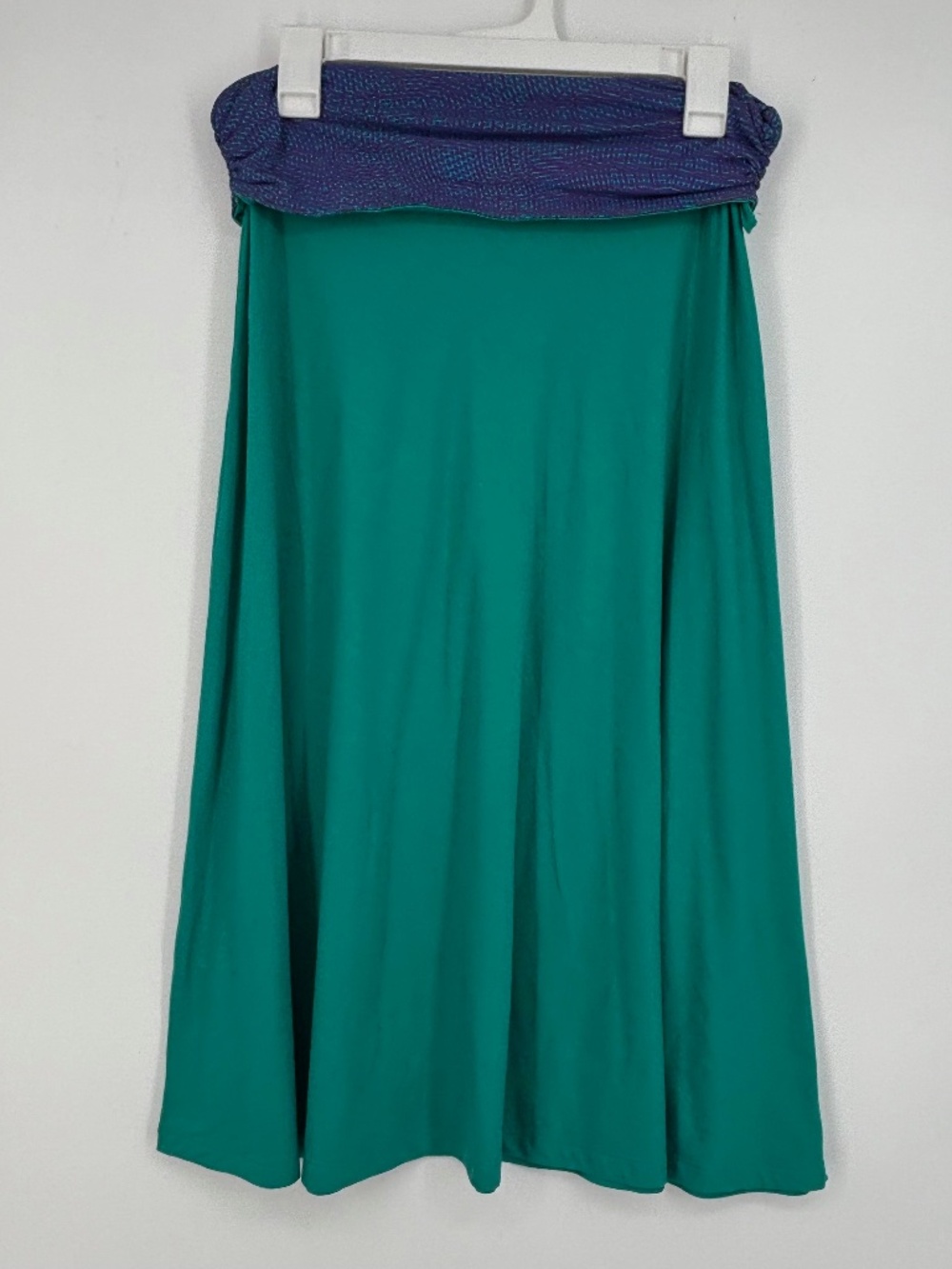 Alpine Design Womens Large Knit Midi Skirt Green Purple Fold-Over Waist Ruched